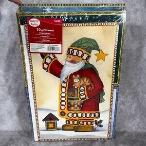 Merry Brite 10 Christmas Gift Boxes Folk Art Santa Laurie Krugaden Vintage Y2K